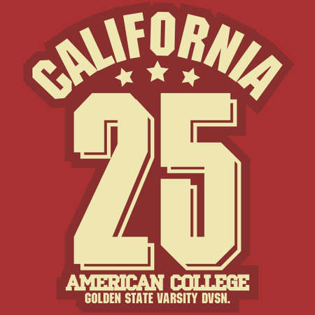 California sport wear T-shirt design. Los Angeles City Typography Graphics. emblem, tee print, athletic apparel design. Vectorのイラスト素材