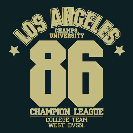 California sport wear T-shirt design. Los Angeles City Typography Graphics. emblem, tee print, athletic apparel design. Vectorのイラスト素材