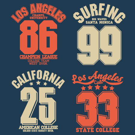 California sport wear T-shirt design. Los Angeles City Typography Graphics. emblem, tee print, athletic apparel design. Vectorのイラスト素材