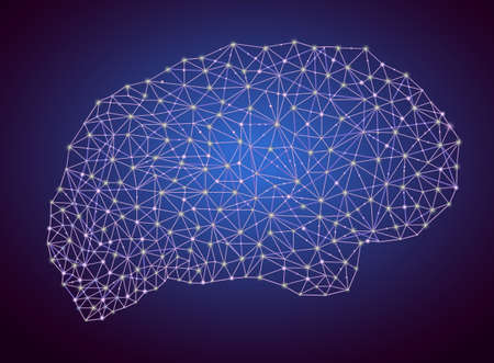 Brain shape business network, polygons mesh graphic, futuristic background. Vectorのイラスト素材