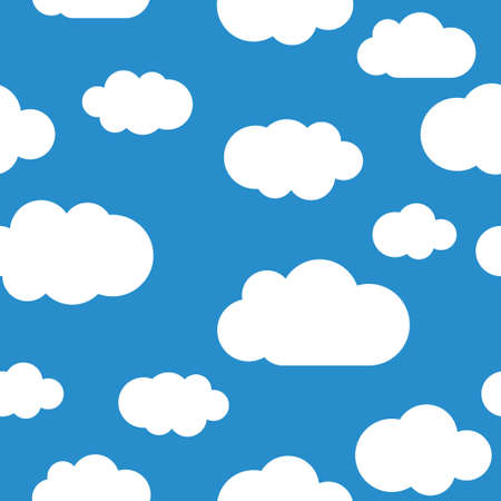 White clouds seamless pattern, light blue sky. Endless background Vector