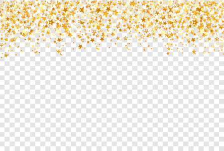 Gold stars Holiday backgdrop, Falling golden shining star on white transparent background. Vectorのイラスト素材