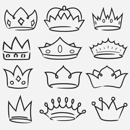 Crown Hand drawn icon collection. Royal diadem symbol Vectorのイラスト素材
