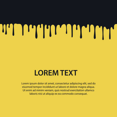 Dripping oil, Black paint on a yellow background. Liquid stain. Current Drip, chocolate drop, drippings stains. Black resin inked drops. Vectorのイラスト素材