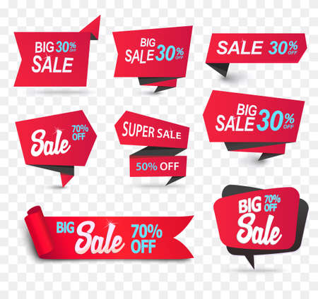 Sale shop product tag, label or sale poster, realistic paper discount bannerのイラスト素材