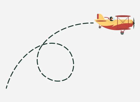 Plane with path of movement, airplane route, aircraft flight move, trajectory dotted line. Vectorのイラスト素材