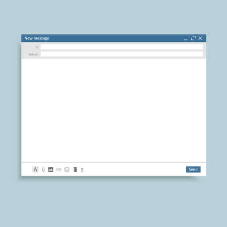 Email window interface template. Mail message interface blank website panel screen with send form. Vectorのイラスト素材
