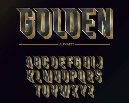 Golden Modern elegant font and alphabet, stylized gold abc typography, Classic Custom Lettering. Classic style letters and numbers design. Vectorのイラスト素材