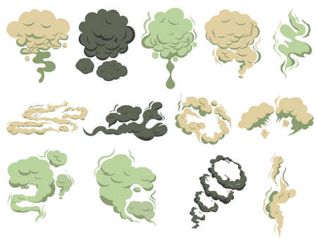 Bad smells, Steam smoke coming up. Stench vapor, stink aroma. Green toxic stink smell, dirty man odor clouds. Deadly Gas, smoky wave effect. Vectorのイラスト素材