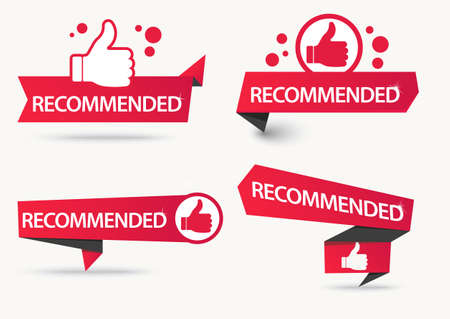 Recommended banner with thumbs up. Paper ribbon Vectorのイラスト素材