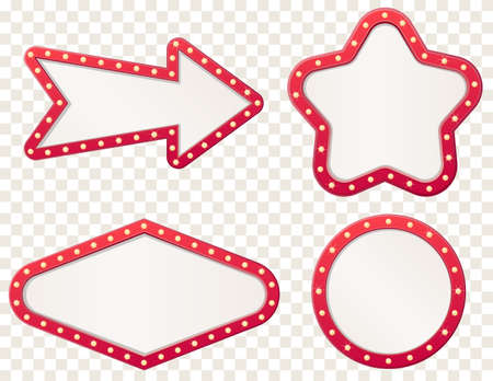 Arrow marquee light board sign. Retro frame arrows with bulb lamps.Vectorのイラスト素材
