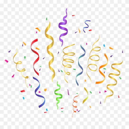 Confetti And Ribbons Colorful set. Vector Festive Illustrationのイラスト素材