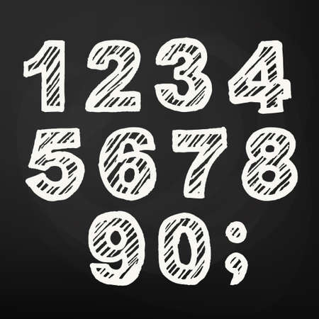 Chalk number on blackboard, school sign hand drawing, Cartoon pub and bar design. Vectorのイラスト素材