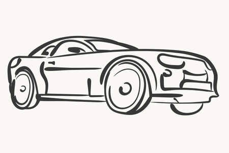 Car Simple illustration, modern automobile silhouette, side view outline, line design. Vectorのイラスト素材
