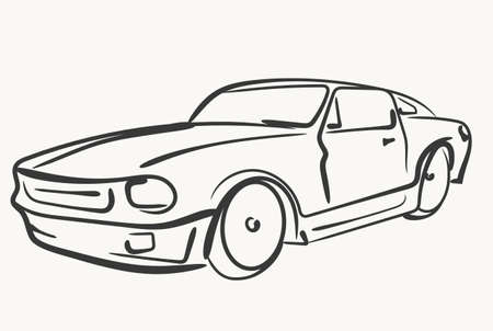 Car Simple illustration, modern automobile silhouette, side view outline, line design. Vectorのイラスト素材