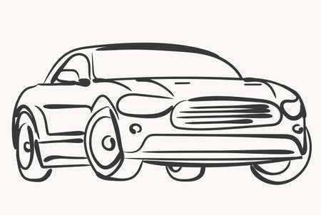 Car Simple illustration, modern automobile silhouette, front view outline, line design. Vectorのイラスト素材