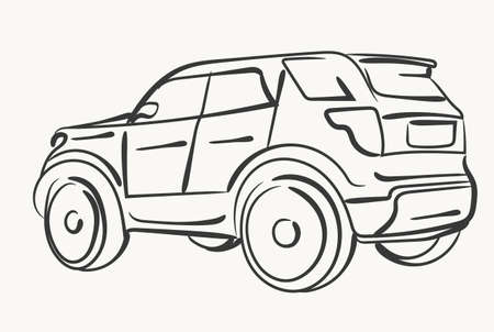 Car Simple illustration, modern automobile silhouette, side view outline, line design. Vectorのイラスト素材
