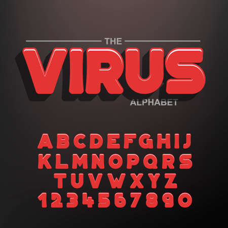 Modern bold font and alphabet, Font with numbers and shadow. 3 dimension typography letters design vectorのイラスト素材