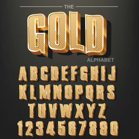 Golden Modern font and alphabet, stylized gold abc elegant typography, Classic Custom Lettering. Classic style letters and numbers design. Vectorのイラスト素材