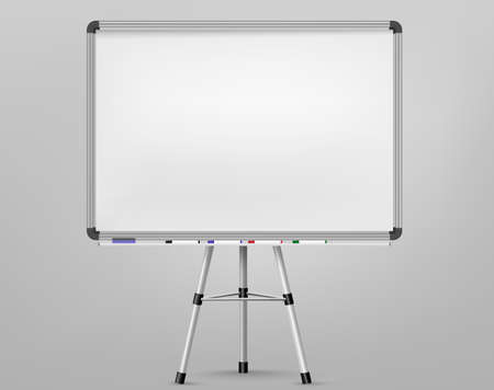 Whiteboard for markers on tripod. Empty Projection screen, Presentation board, blank white board for conference. Office board background frame. Vectorのイラスト素材