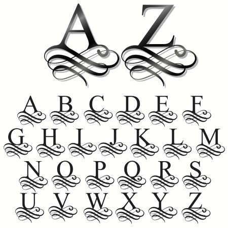 Curly font caligraphic alphabet. Original Typeface. vectorのイラスト素材