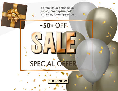 Sale shop background with golden confetti, sale poster. Vectorのイラスト素材