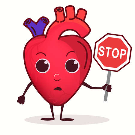 Heart Character with Stop prohibition sign, Healthcare concept, cardiac disease. Vectorのイラスト素材