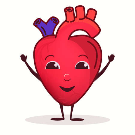 Heart happy Character, Wellbeing Healthcare concept, strong heart organ, Healthy lifestyle. Vectorのイラスト素材