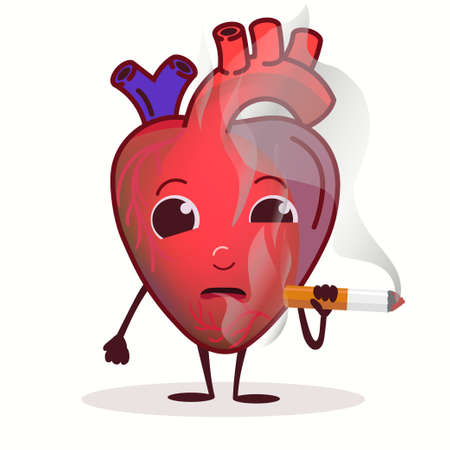 Heart Character with cigarette, stop smoking. Prohibition concept, Healthcare. Vectorのイラスト素材