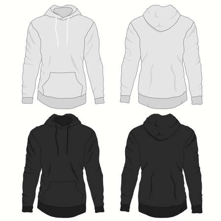 Hoody fashion, sweatshirt template. Realistic outerwear clothes mockup front and back view.のイラスト素材