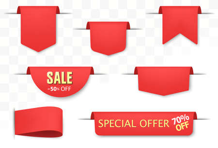 Sale tags set. Red discount badges and big deals labels. Vectorのイラスト素材