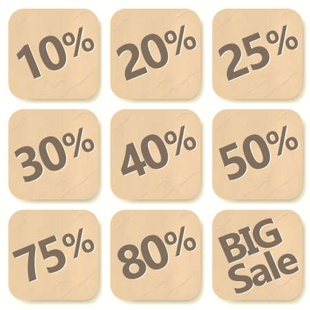 Cardboard Discount sticker set. Sale Banner, Price tags, badges and big deals labels. Vectorのイラスト素材