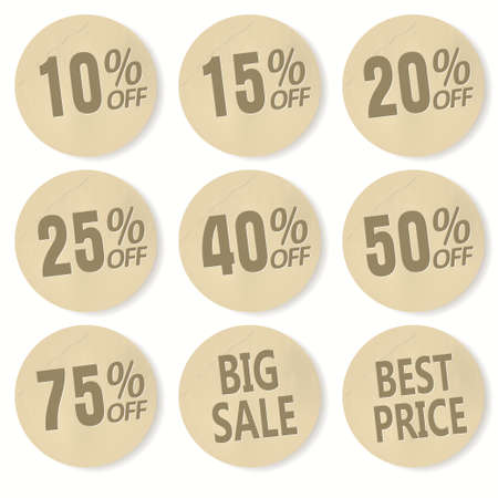 Cardboard Discount sticker set. Sale Banner, Price tags, badges and big deals labels. Vectorのイラスト素材
