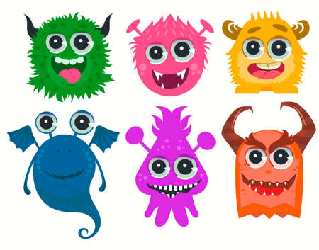 Monster Cartoon. Funny Cute Little Monster Set. Vectorのイラスト素材