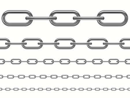 Silver chain set. Seamless realistic sleel jewelry links. Luxury Thin metallic chains. Vectorのイラスト素材