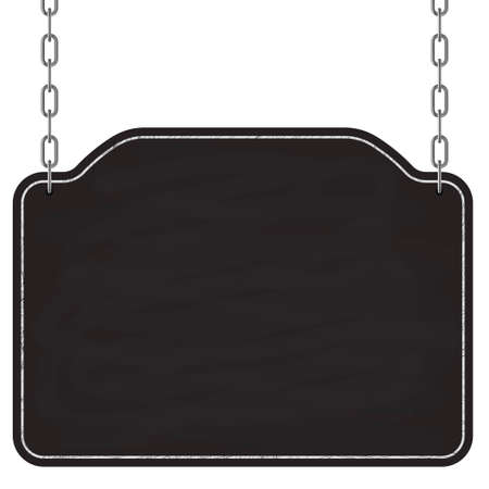 Signboard hanging on metal chains. wooden frame sign. Vectorのイラスト素材