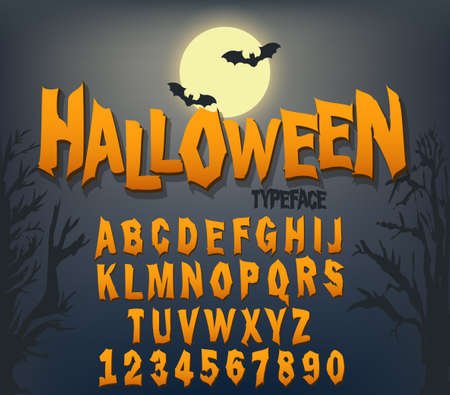 Halloween font, Original Typeface, Scary creepy alphabet, Dirty Letters, for holiday party. Vectorのイラスト素材