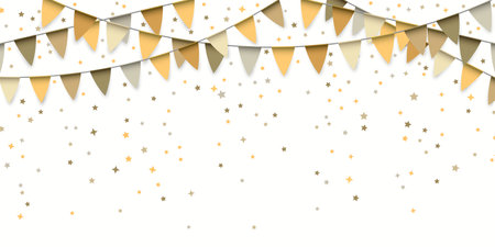 Colorful Flags with Falling golden shining stars. vectorのイラスト素材