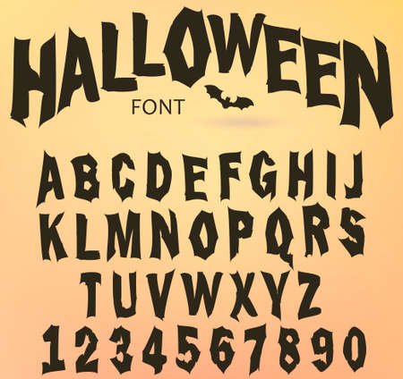 Halloween font, Original Typeface, Scary creepy alphabet, Dirty Letters, for holiday party. Vectorのイラスト素材