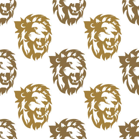 Lion head seamless pattern, royal cat profile background. Vectorのイラスト素材