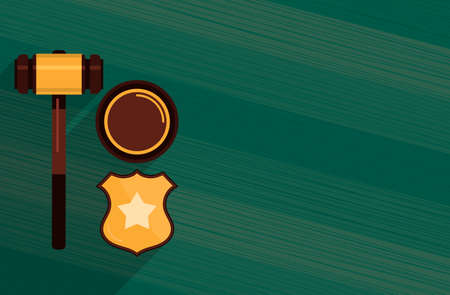 Judge gavel on wooden table legal law advice and justice concept workplace desk. Top view. Vectorのイラスト素材