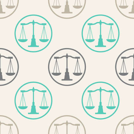 Scales Justice seamless pattern. Weighing Texture. Libra black silhouette background. Balance and finance backdrop. Vectorのイラスト素材