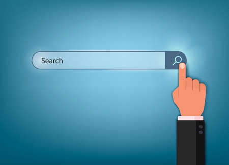 Finger press search icon. Male Hand touch a magnifying glass icon. Vectorのイラスト素材