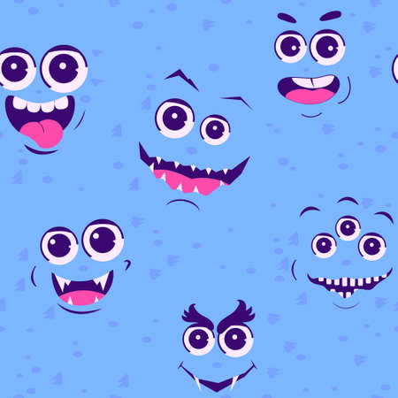 Seamless comics monsters print. Cartoon mutant repeated pattern for textile, fashion clothes, wrapping paper. Vectorのイラスト素材