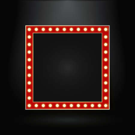 Realistic billboard on dark background wall, led lights frame. Vectorのイラスト素材