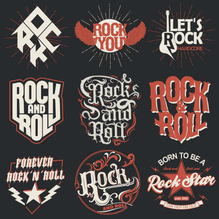 Rock and Roll t-shirt print set. Vectorのイラスト素材