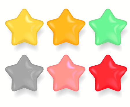 Stars Glossy Colors. Realistic 3d design, vectorのイラスト素材