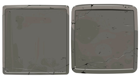 Stone Rock plates boards games gui. Mineral cartoon banners in isometric flat style Natural stones game design elements. Vectorのイラスト素材