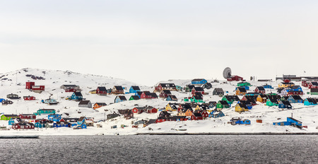 Colorful Aasiaat city in North Greenlandの写真素材