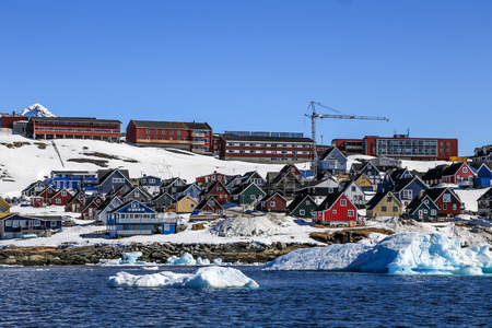 Growing Nuuk city, view from fjord, Nuuk Greenlandの写真素材